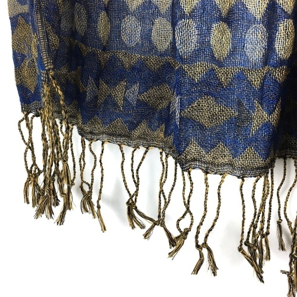 SACO BAY Scarf Fringe Artisan Style Textured Southwestern Boho Chevron Dot Blue - Picture 5 of 14